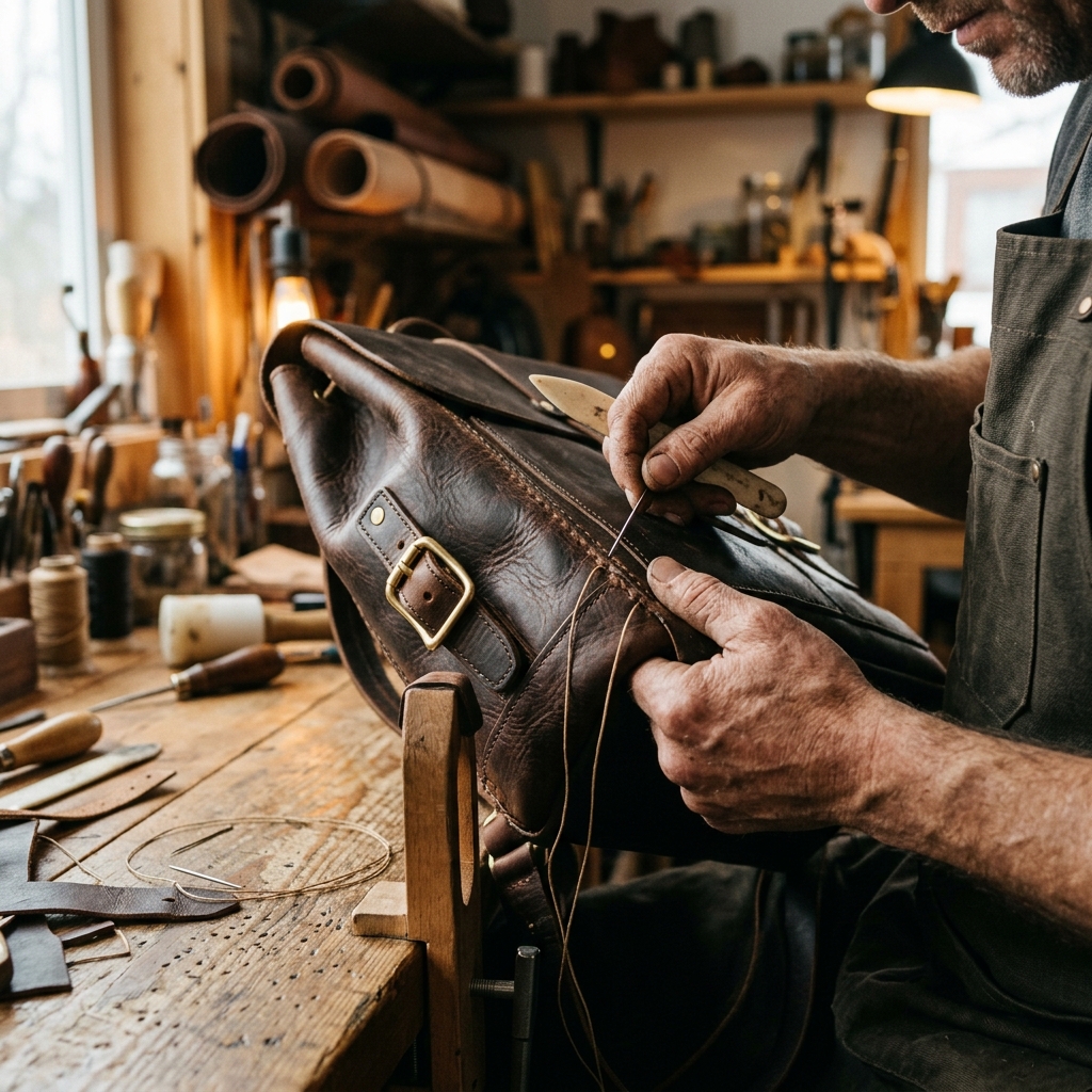 Technical blueprints and leather tools