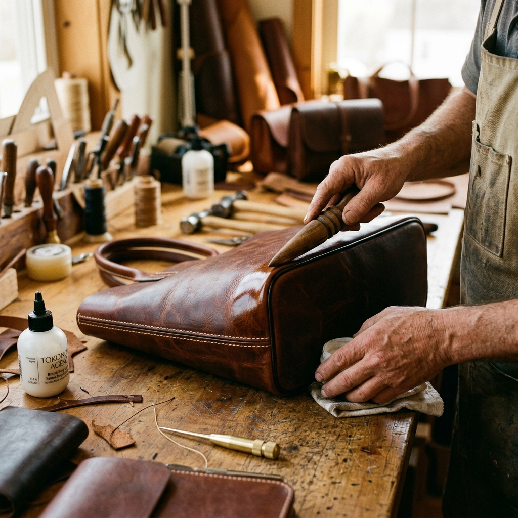 Burnishing leather bag edges