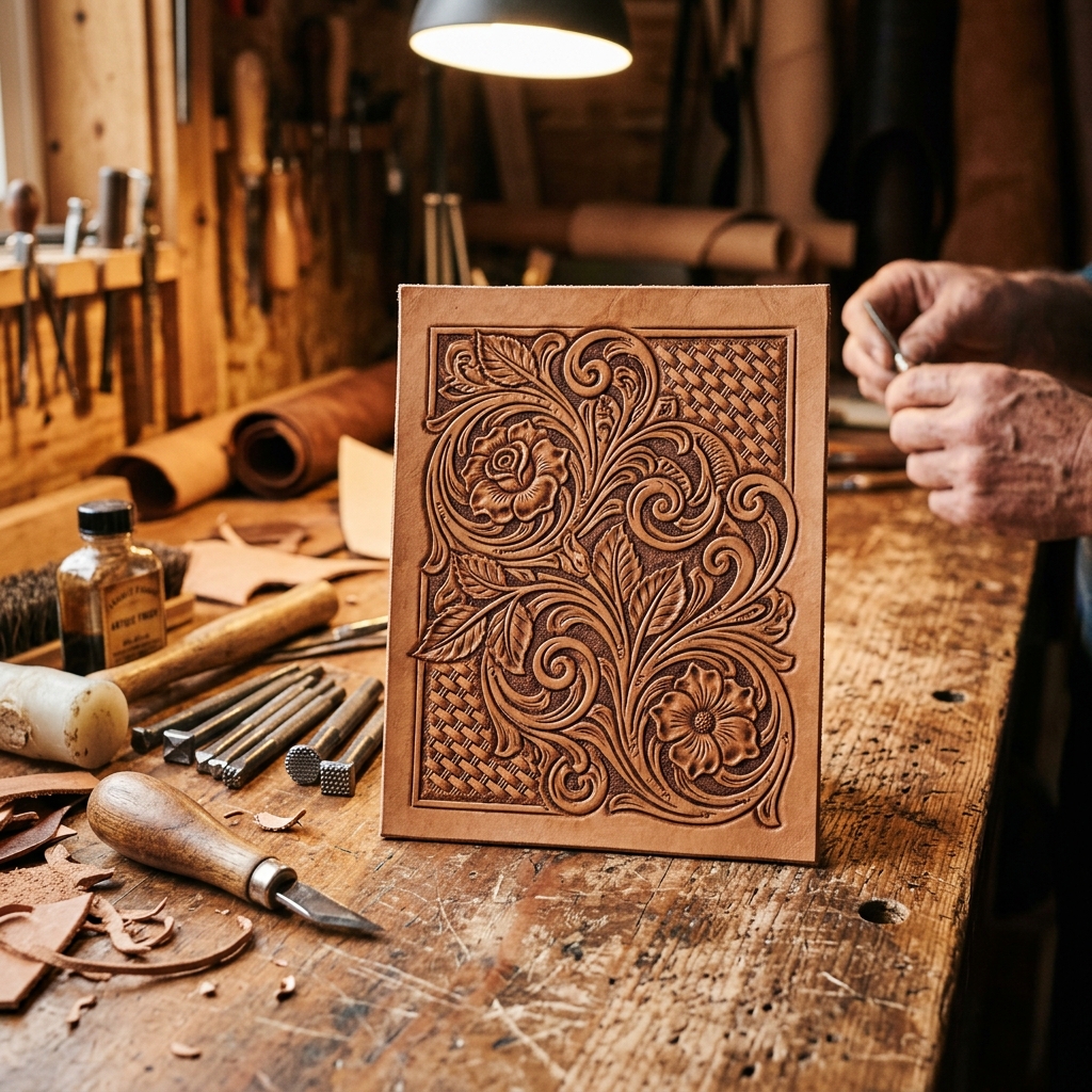 Intricate leather carving