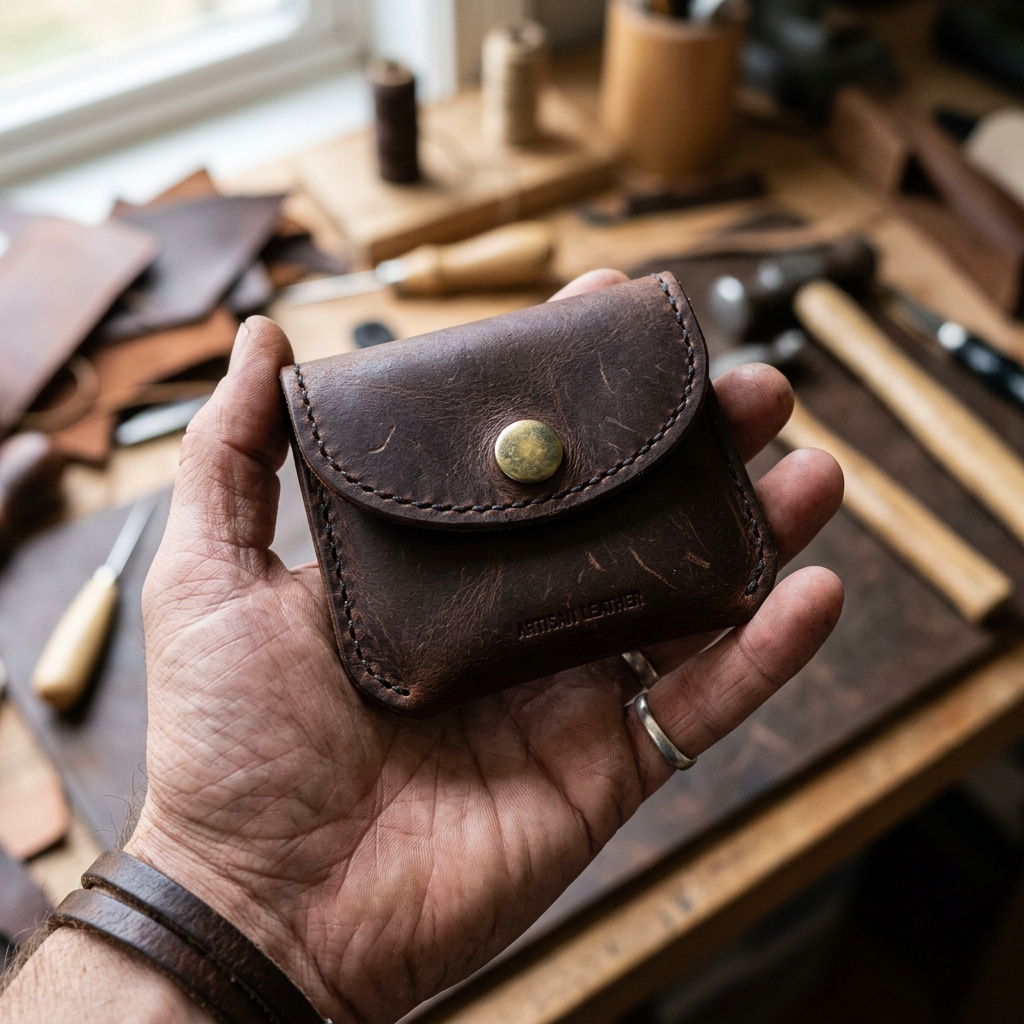Finished leather coin pouch