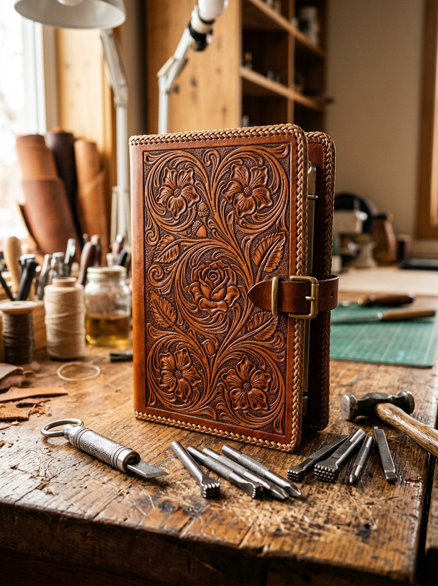 Intricate leather carving